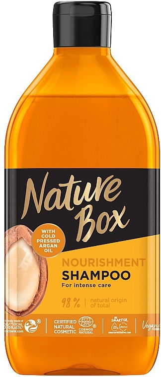 Champô nutritivo para cuidado intensivo com óleo de argão - Nature Box Nourishment Vegan Shampoo With Cold Pressed Argan Oil