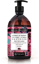 Sabonete líquido para mãos e corpo "Rosa + aloe vera" Barwa Natural Expert Nourishing Hand & Body Liquid Soap Rose + Aloe Juice