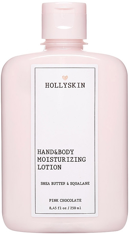 Loção hidratante suavizante para mãos e corpo com manteiga de karité e esqualano Hollyskin Perfect Pink Chocolate Hand & Body Moisturizing Lotion Shea Butter & Squalane