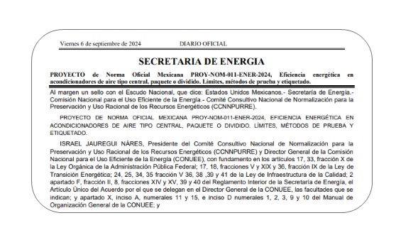 Se somete a consulta pública el proyecto de NOM-ENER sobre acondicionadores de aire tipo central