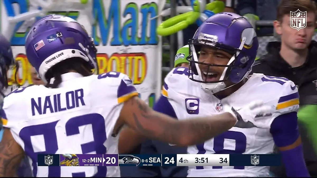 Jeffersons Touchdown bringt die Vikings wieder in Führung