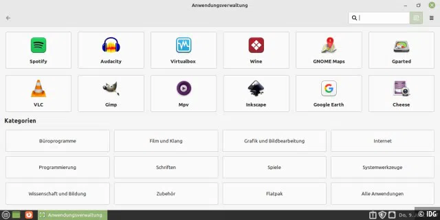 Die „Anwendungsverwaltung“ ermöglicht bei Linux Mint die schnelle Installation beliebter Open-Source-Programme.