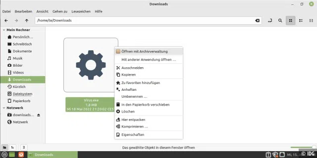 Linux benötigt keinen Virenscanner. Heruntergeladene Dateien lassen sich standardmäßig nicht starten und stellen somit keine Gefahr dar.