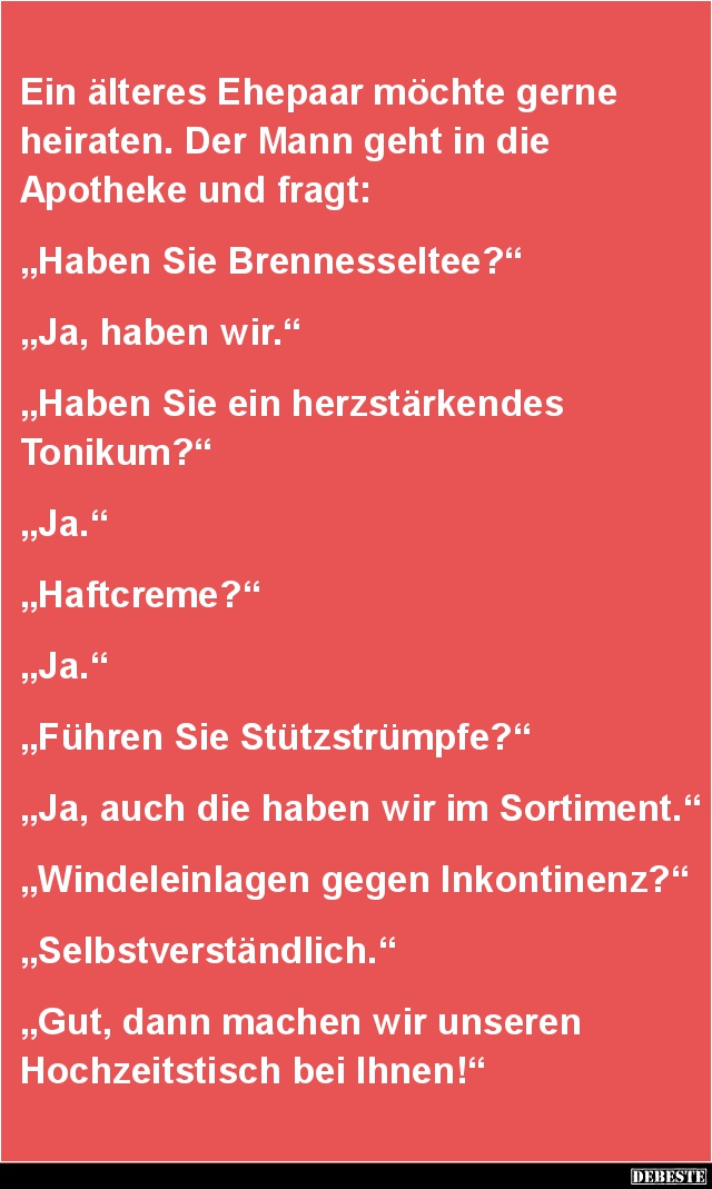 Ein älteres Ehepaar möchte gerne heiraten.. - Lustige Bilder | DEBESTE.de