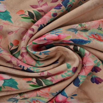 Sweatshirtstoff - Tropical Pink Flowers on Beige