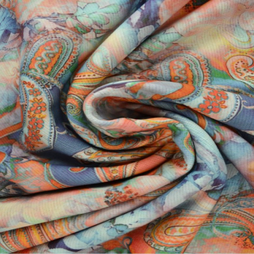 Sweatshirtstoff - Orange/Blue Mistic Paisley and Flowers