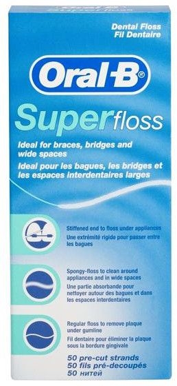 Kieferorthopädische Zahnseide zur Reinigung von Zahnspangen, Brücken und größeren Zahnzwischenräumen - Oral-B Super Floss