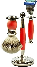 Set Golddachs Pure Badger, Fusion Polymer Red Chrom (sh/brush + razor + stand)