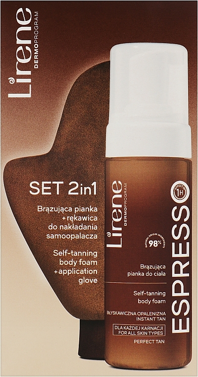 Körperpflegeset - Lirene Perfect Tan (Schimmernder Körperschaum 150ml + Handschuh) 