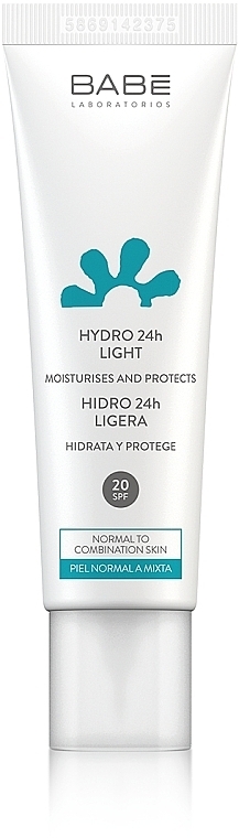 Schützende und feuchtigkeitsspendende leichte Gesichtscreme für normale bis Mischhaut SPF 20 - BABE Laboratorios Hydro 24h Light SPF20