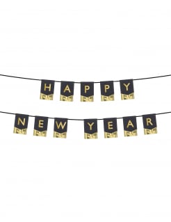 Wimpelgirlande Happy New Year schwarz gold 135 cm