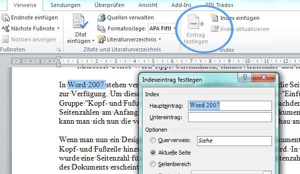 Indexeintrag - Glossar mit Word erstellen