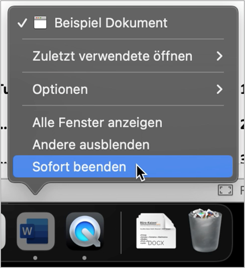 Wenn sich Microsoft Word nicht auf Ihrem Mac öffnen lässt, müssen Sie das Programm am besten beenden oder einen Neustart machen.