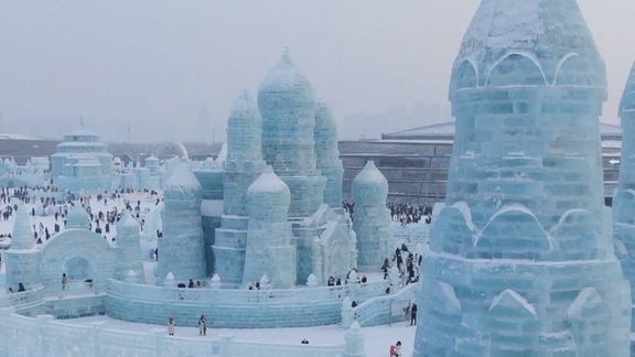 Eine Stadt aus Eis in Harbin, China