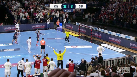 Szene aus einem Handballspiel zwischen dem HSV und Flensburg. © Screenshot 