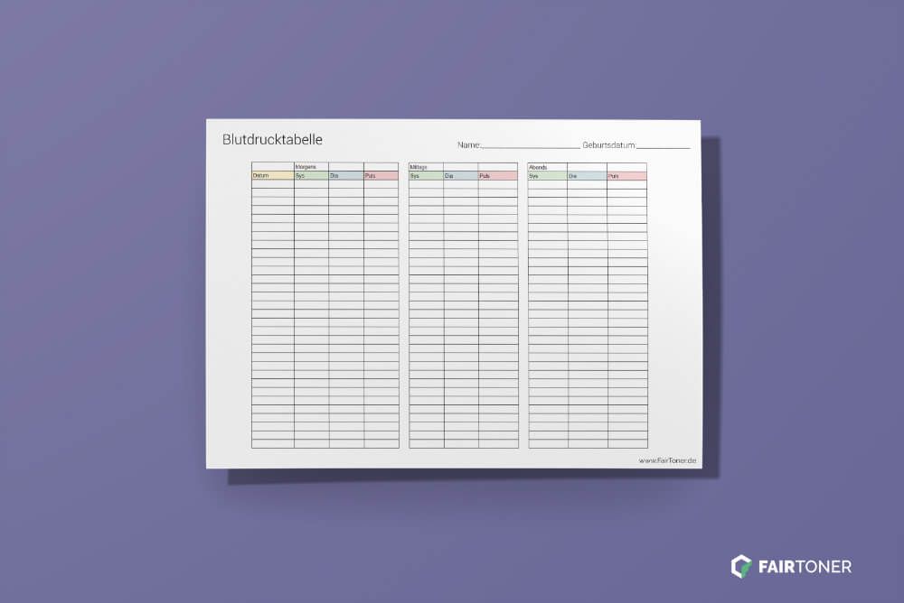 Blutdrucktabellen Zum Sofort Ausdrucken