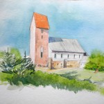 kirche severin keitum sylt landschaft im Aquarell