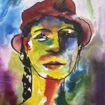 dame aquarell malerei portrait bunt