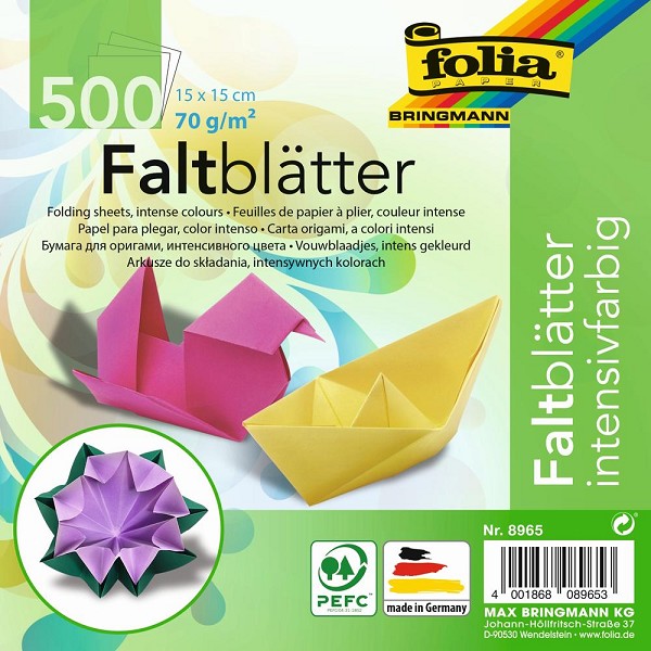 Faltblätter, 15x15 cm, 70 g/m², 500er - farbig sortiert 525