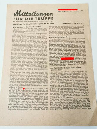 "Mitteilungen für die Truppe", November...