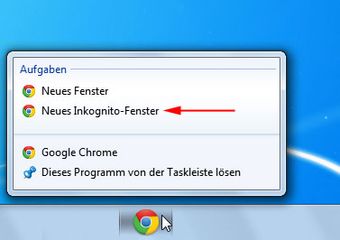 Chrome privater Modus über Taskleiste