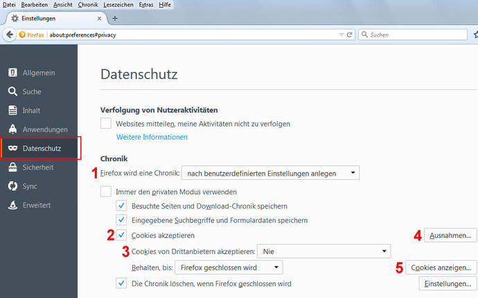 Cookie-Einstellungen in Firefox