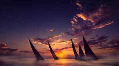 Fototapete Segelboote bei Dämmerung