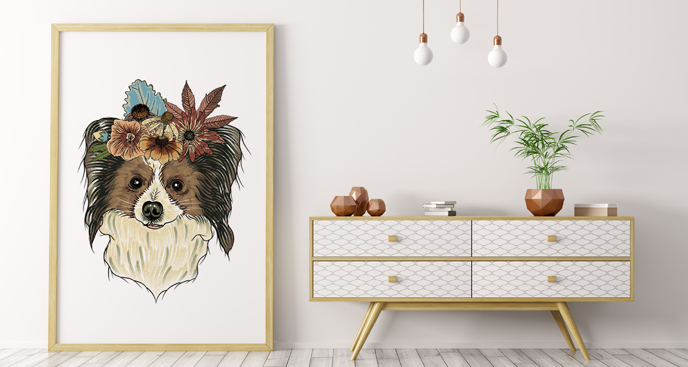 Poster Hund mit Blumen