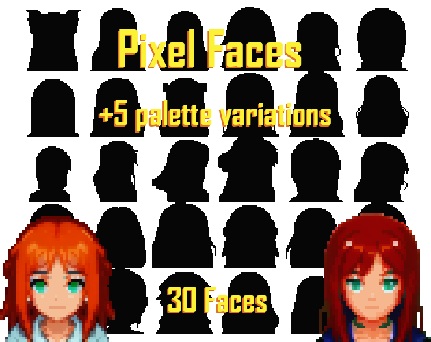 Pixel Faces - 30 Girls (size 48x48) by Akoro