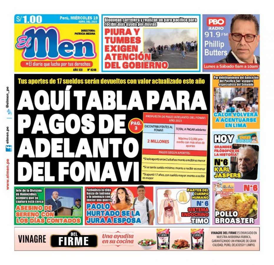 Portada impresa – Diario La Razón 18-04-2023