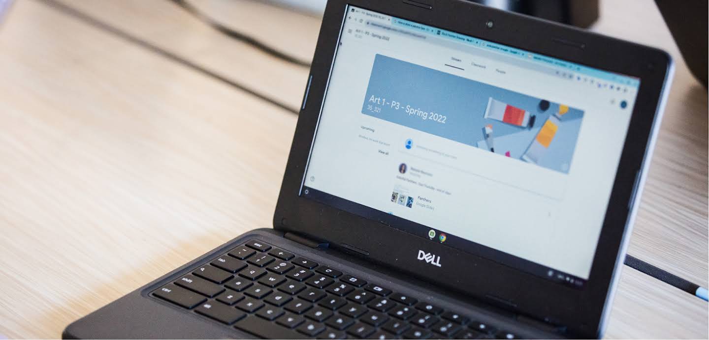 Chromebook device with Classroom app user interface in the screen.