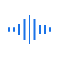 Blue abstract icon representing a sound wave.