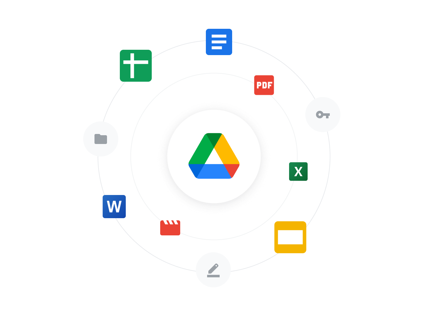 Gambar awan yang tersusun dari logo-logo produk Google Workspace populer.