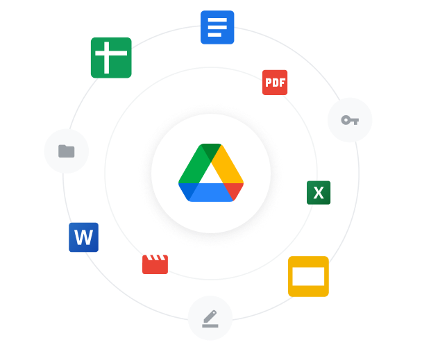 Gambar awan yang tersusun dari logo-logo produk Google Workspace populer.