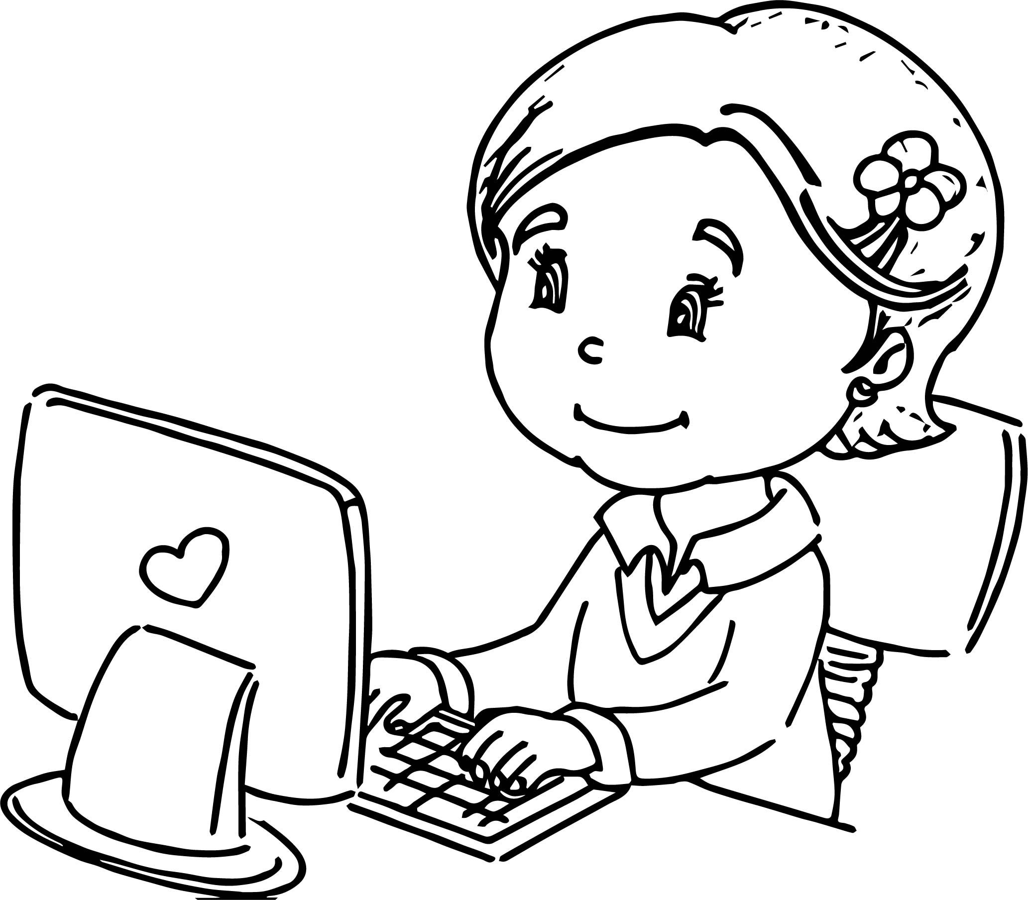 Any Child Girl Use The Computer Coloring Page  Wecoloringpage.com