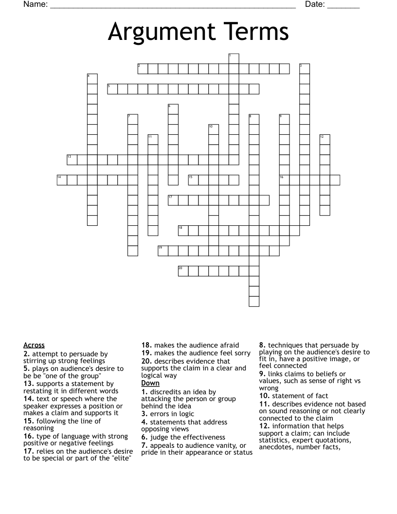 Argument Terms Crossword