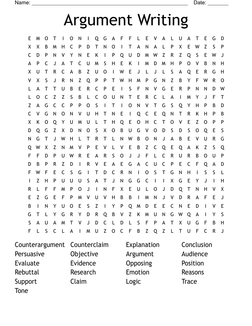 Argument Writing Word Search