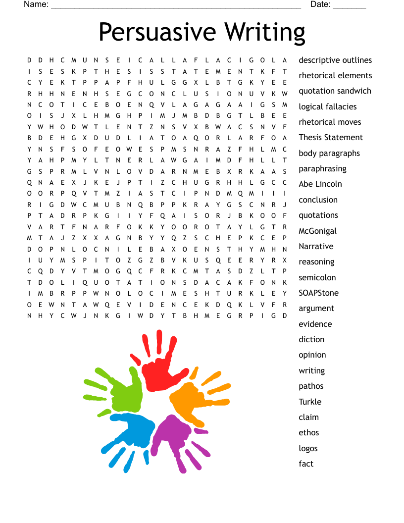 Persuasive Writing Word Search