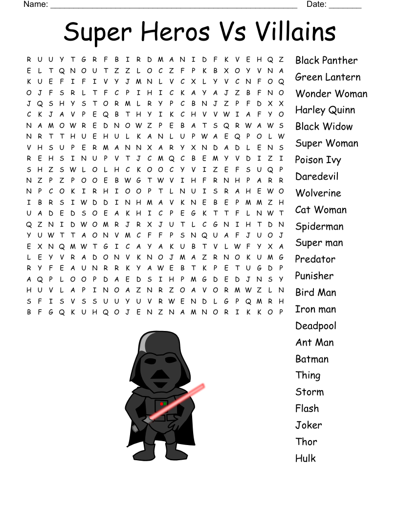 Super Heros Vs Villains  Word Search