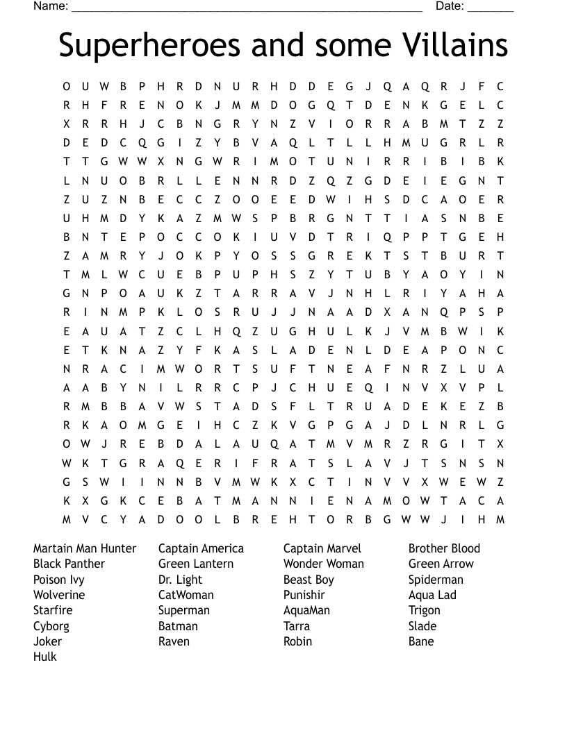 Superheroes and some Villains Word Search