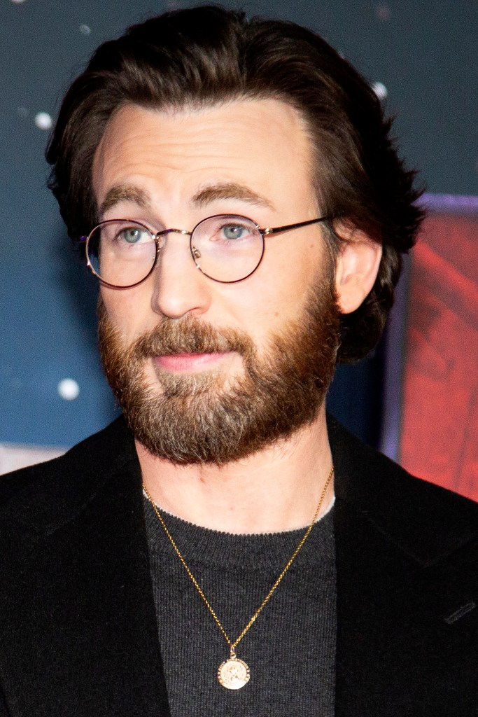 Actor Chris Evans with glasses and beard at the 'Red One' New York Premiere, hosted by Amazon MGM Studios at Alice Tully Hall, Lincoln Center