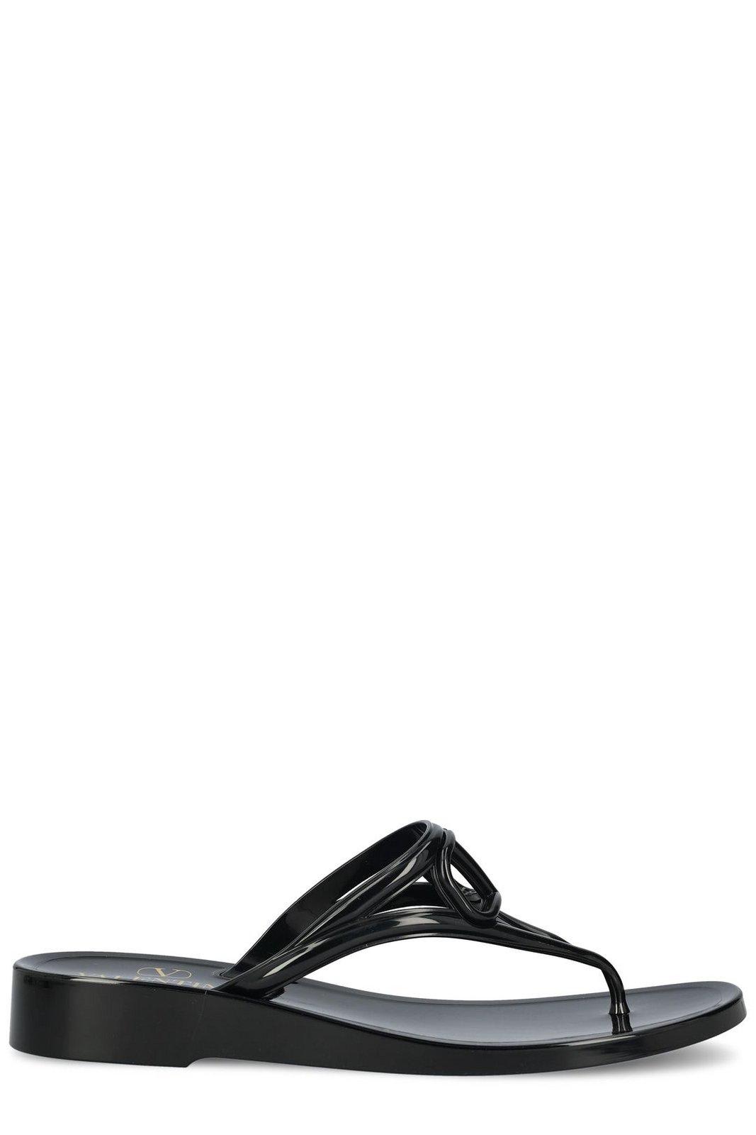 Shop Valentino Vlogo Signature Thong Strap Flip Flops In Nero