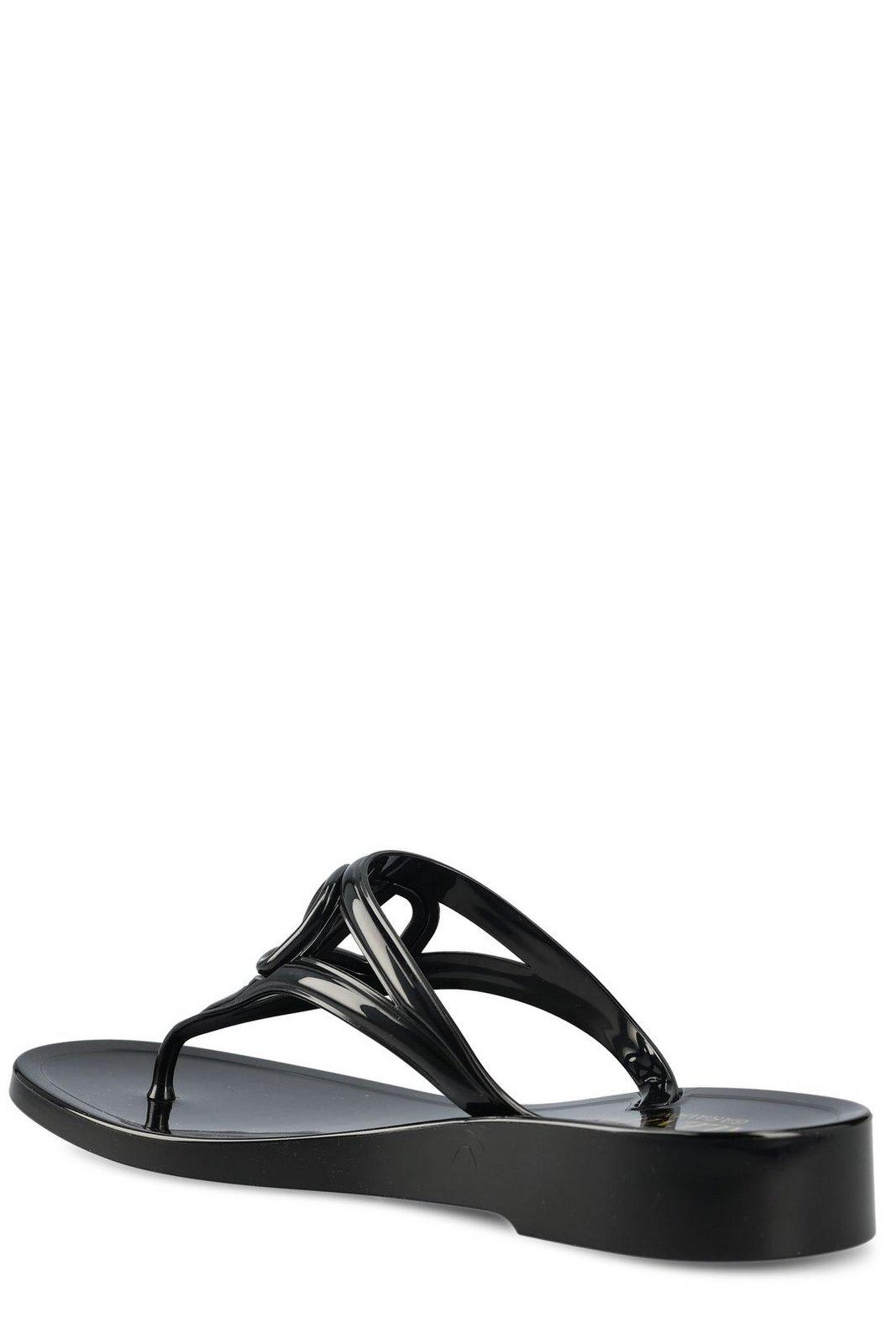 Shop Valentino Vlogo Signature Thong Strap Flip Flops In Nero