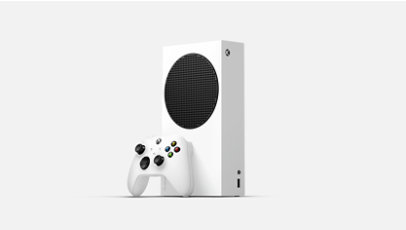 Eine Xbox Series S - 512 GB Konsole mit einem Controller.