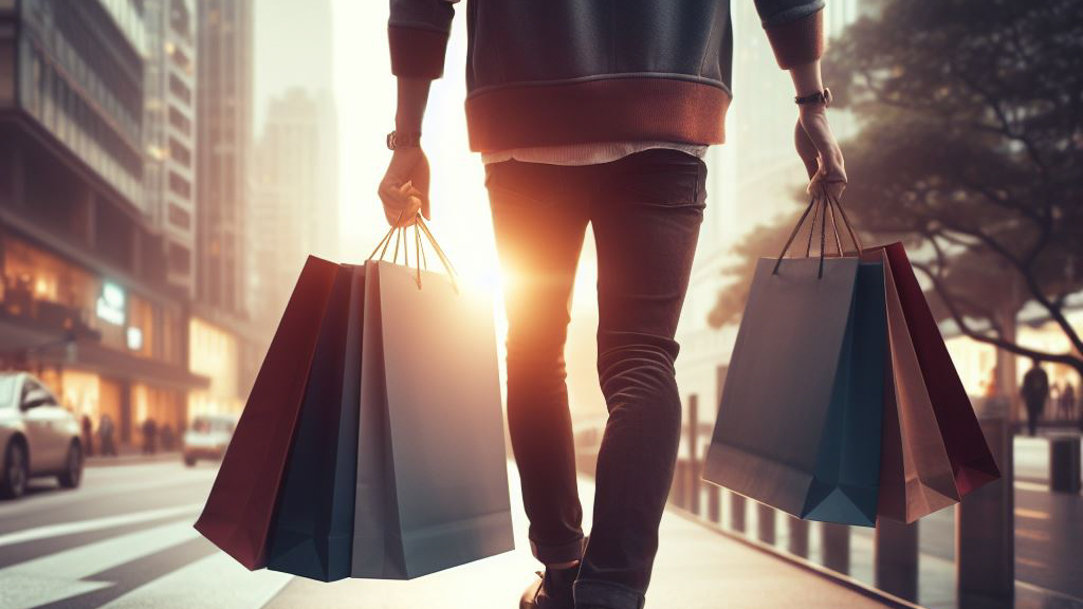 A person holding shopping bags 