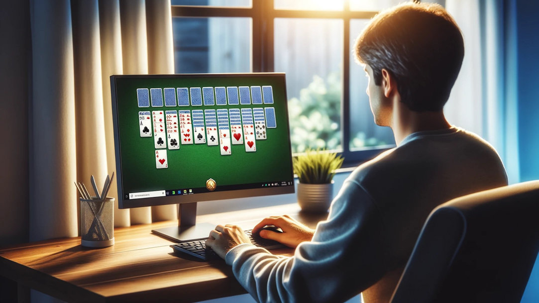 A person playing a card game on a computer