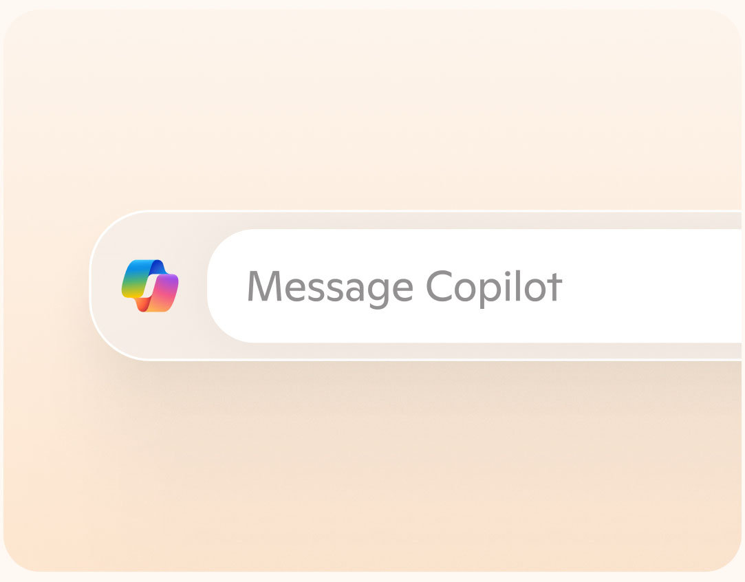 Copilot logo and the Copilot text box with its default message, “Message Copilot.”