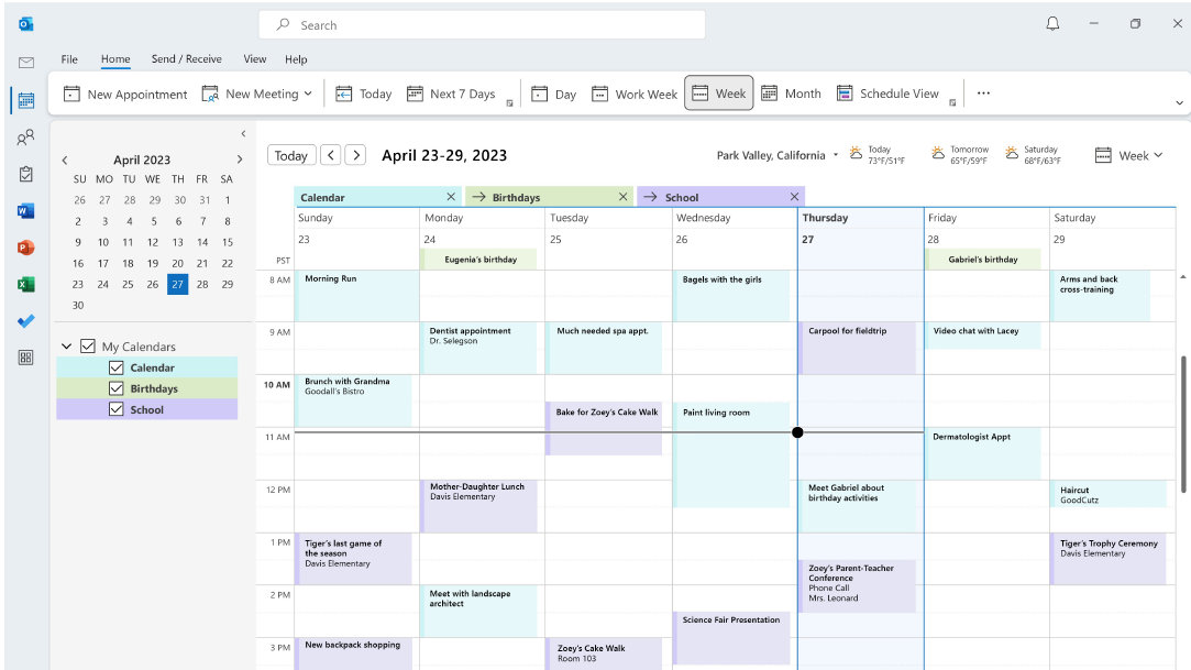 Custom designed Microsoft Outlook calendar in Windows