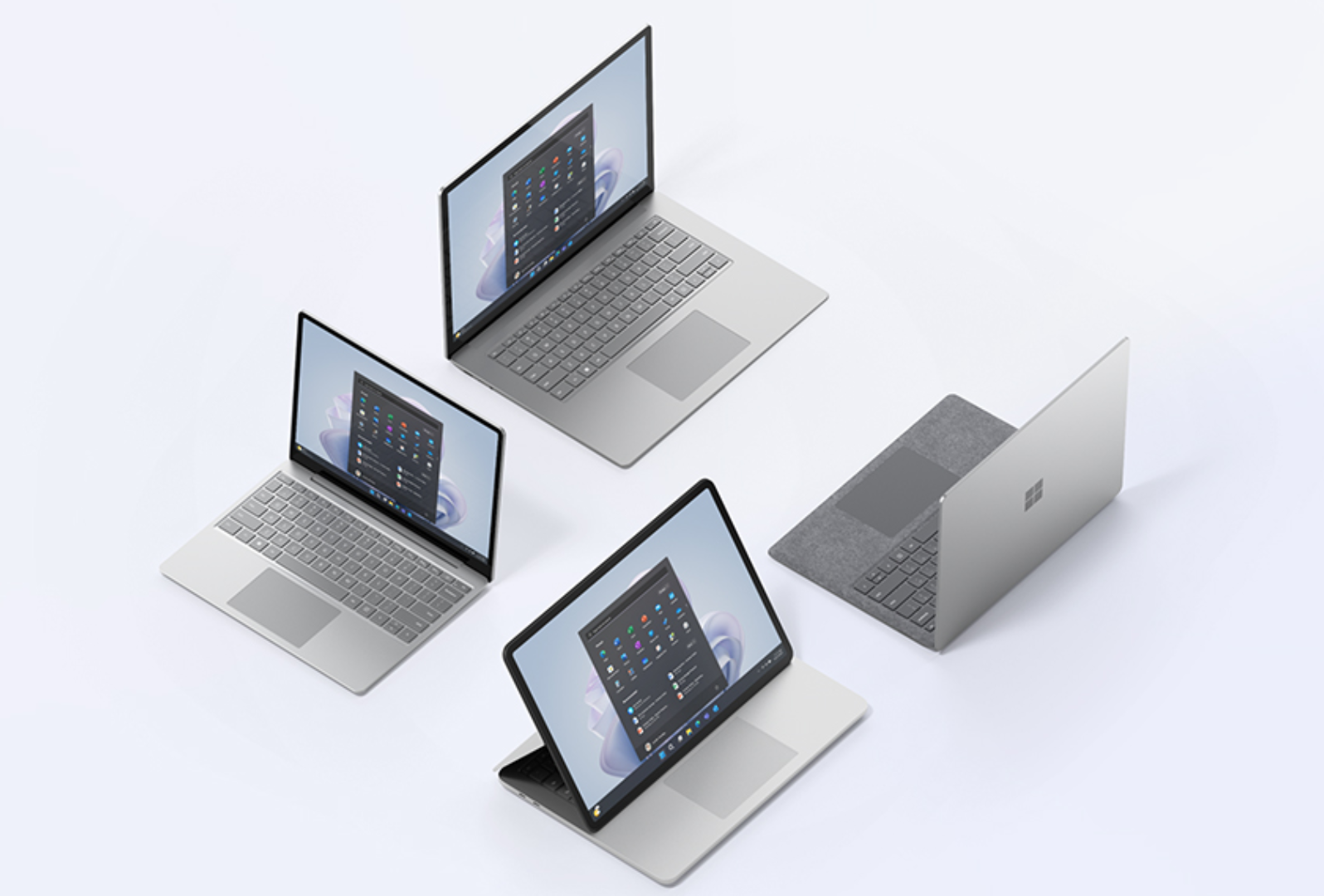 Four Surface laptop devices facing different directions