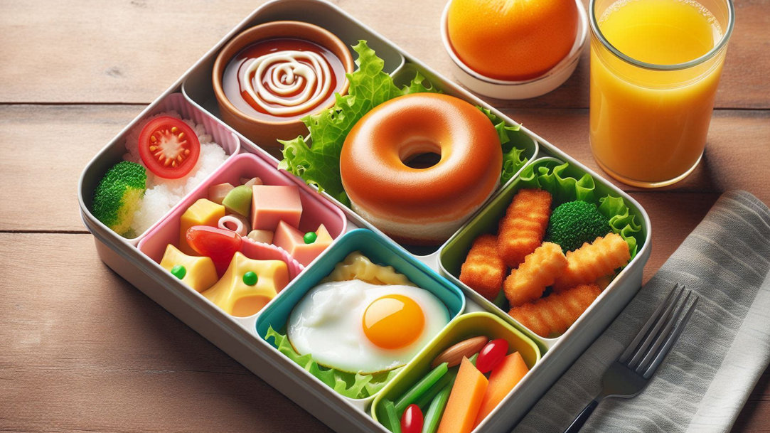  Image of a health lunch box on a brown table